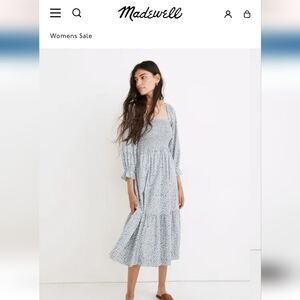 Lucie Elbow-Sleeve Smocked Midi Dress in Sunflower Field